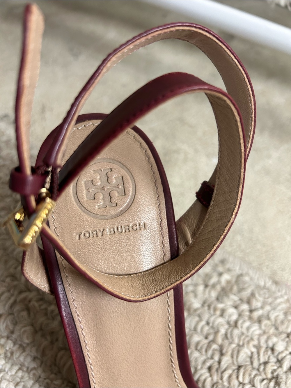 Tory Burch Burgundy Ankle-Strap Stiletto Sandals - Picture 4 of 5